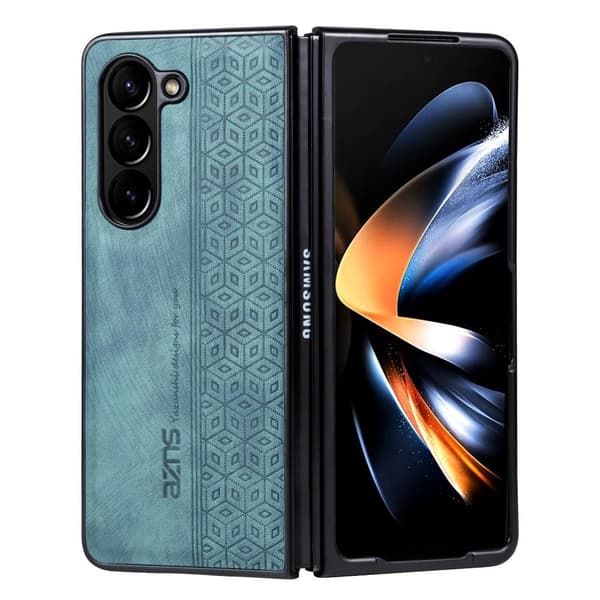 SKALO Samsung Z Fold5 AZNS PU-nahka suojakuori - Vihreä