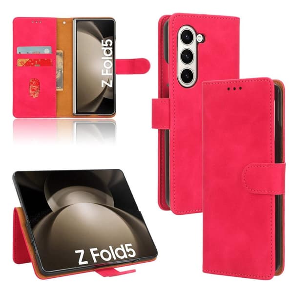 SKALO Samsung Z Fold5 Lompakkokotelo PU-nahkaa - Cerise