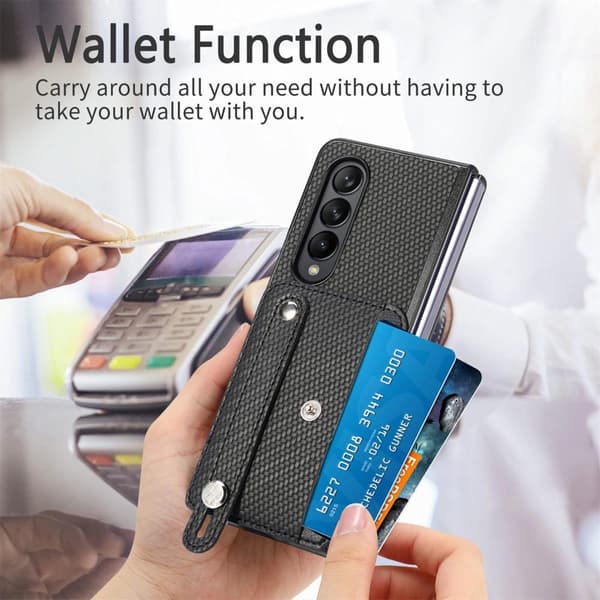 SKALO Samsung Z Fold5 SKALO Samsung Z Fold5 Carbon Fiber Suojakuori korttipidike / kahva - Musta