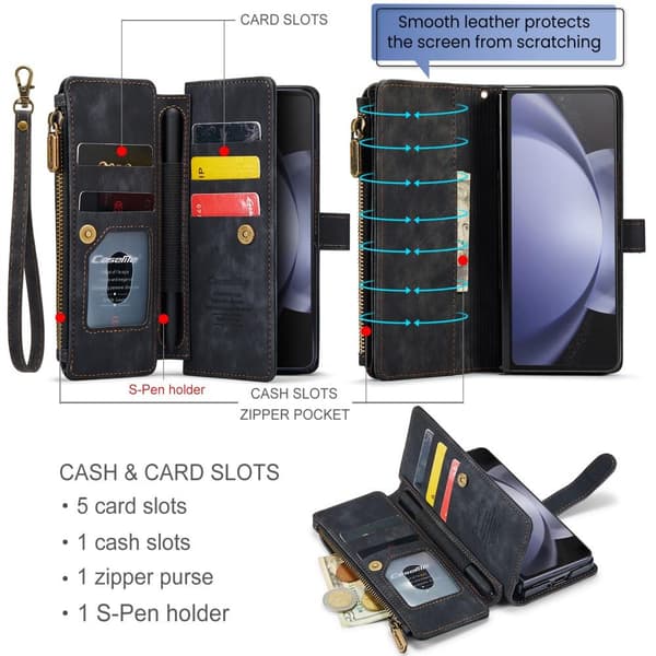 CaseMe Samsung Z Fold5 CaseMe Big Wallet Lompakkokotelo - Musta