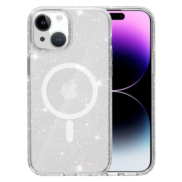 SKALO iPhone 15 Glitter Magnetic Ring TPU Cover - Hvid