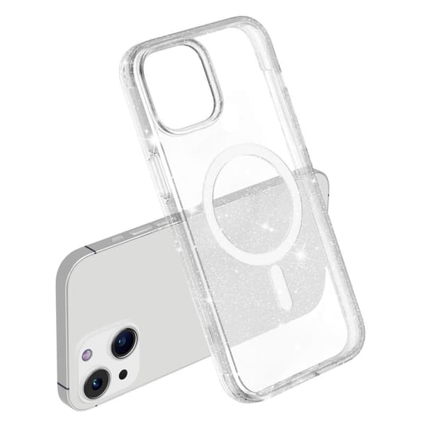 SKALO iPhone 15 Glitter Magnetic Ring TPU Cover - Hvid