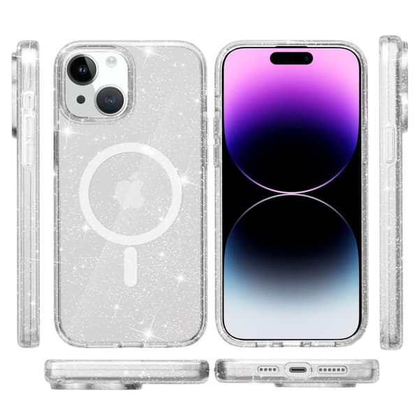 SKALO iPhone 15 Glitter Magnetic Ring TPU Cover - Hvid