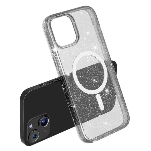 SKALO iPhone 15 Glitter Magnetic Ring TPU Suojakuori - Musta