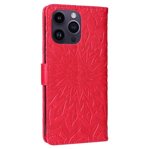 SKALO iPhone 15 Pro Max Mandala lompakkokotelo - Punainen