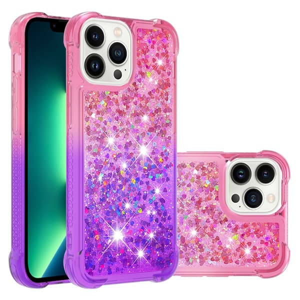 SKALO iPhone 15 Pro Max Kvicksand Glitter Hjärtan TPU-skal - Rosa-Lila