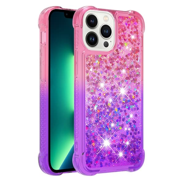 SKALO iPhone 15 Pro Max Kvicksand Glitter Hjärtan TPU-skal - Rosa-Lila