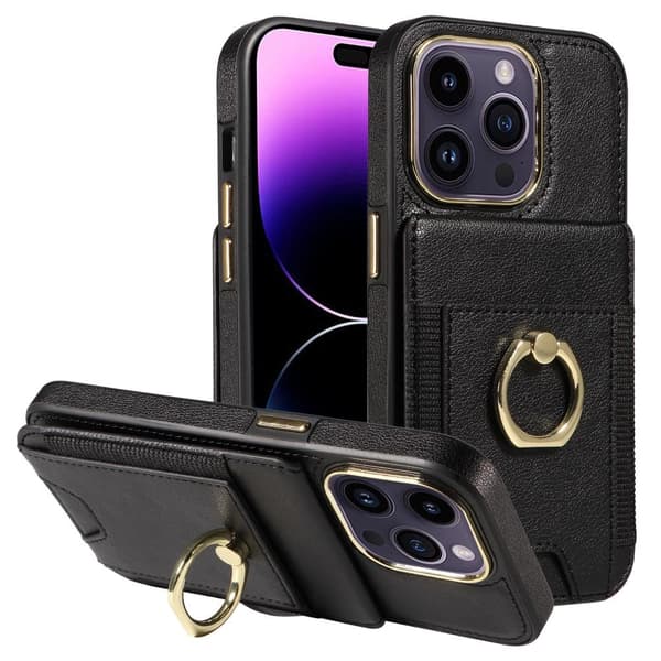 SKALO iPhone 15 Pro PU-læder Cover med Pung - Sort