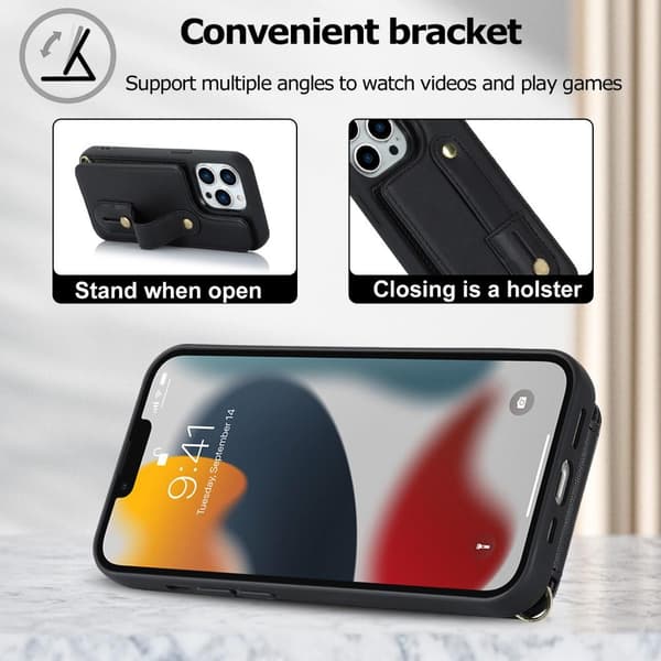 SKALO iPhone 15 Pro PU-nahkainen Suojakuori Lompakolla - Musta