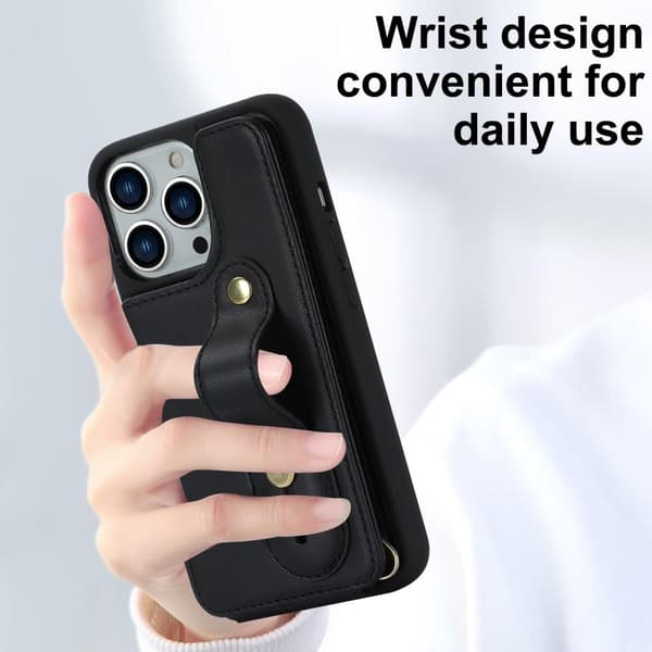 SKALO iPhone 15 Pro PU-nahkainen Suojakuori Lompakolla - Musta