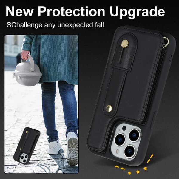 SKALO iPhone 15 Pro PU-nahkainen Suojakuori Lompakolla - Musta
