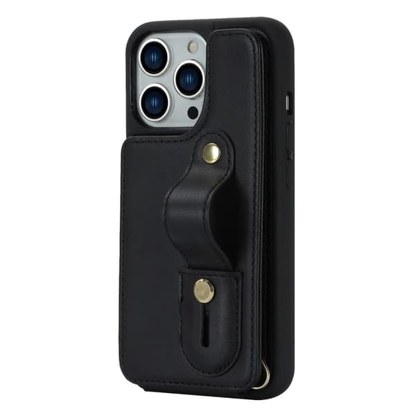 SKALO iPhone 15 Pro PU-nahkainen Suojakuori Lompakolla - Musta
