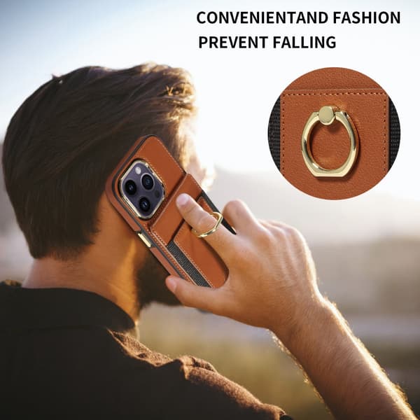 SKALO iPhone 15 Pro PU Läder Skal med Plånbok - Brun