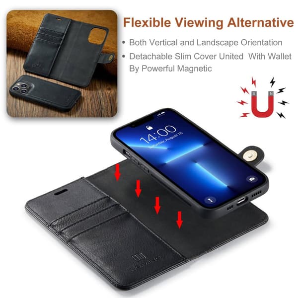 DG MING iPhone 15 Pro 2-in-1 magneetti lompakkokotelo - Musta