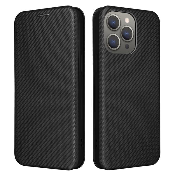 SKALO iPhone 15 Pro Carbon Fiber Plånboksfodral - Svart