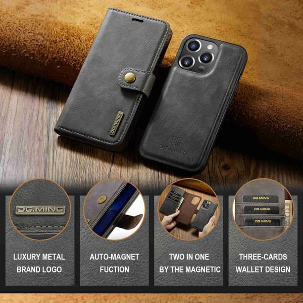 DG MING iPhone 15 Pro 2-in-1 magneetti lompakkokotelo - Harmaa