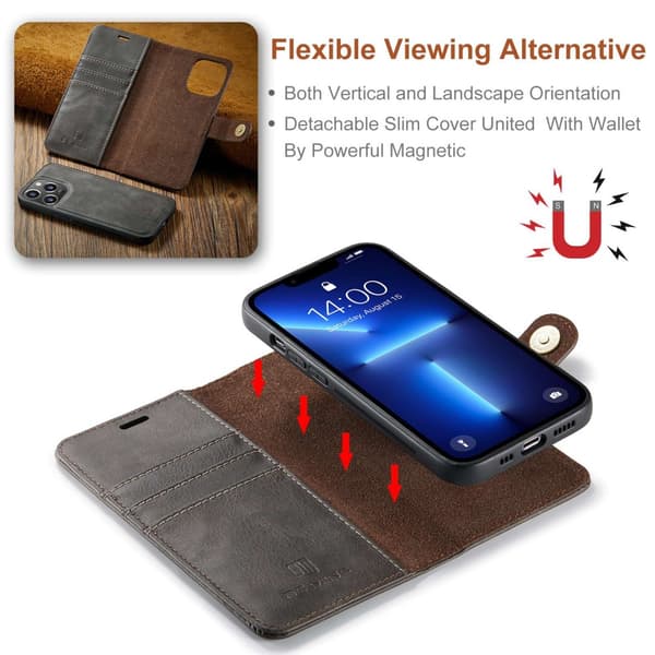 DG MING iPhone 15 Pro 2-in-1 magneetti lompakkokotelo - Harmaa