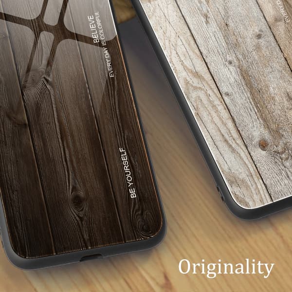 SKALO iPhone 15 Pro Max Wood karkaistu lasi TPU-suojakuori - Viininpunainen