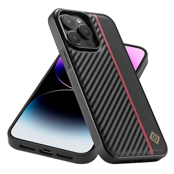 SKALO iPhone 15 Pro Max LC.IMEEKE Carbon Fiber PU Leather Cover - Sort