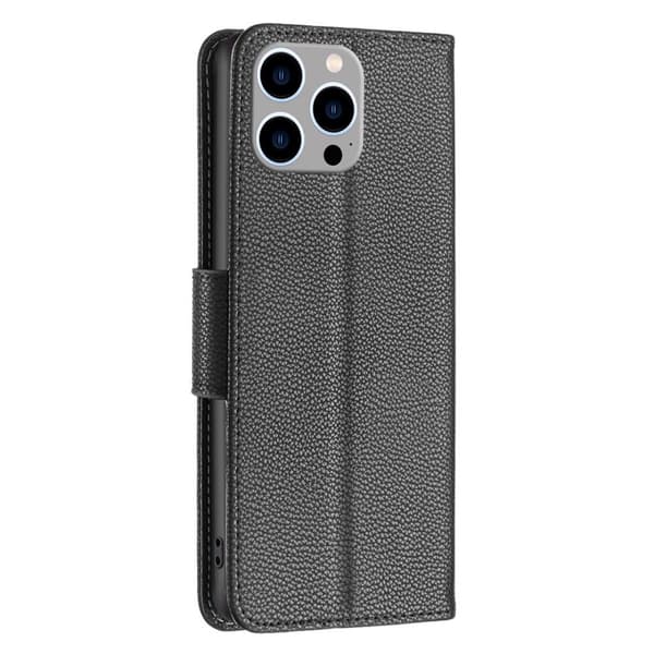 SKALO iPhone 15 Pro Max Litchi Flip Cover - Sort