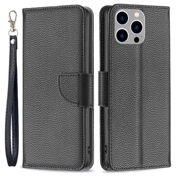SKALO iPhone 15 Pro Max Litchi Flip Cover - Sort