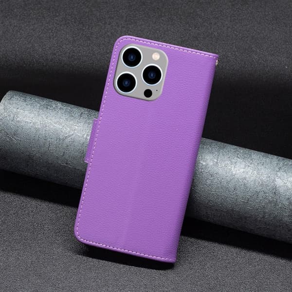 SKALO iPhone 15 Pro Max Litchi Lompakkokotelo - Violetti