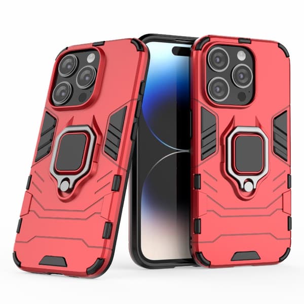 SKALO iPhone 15 Pro Max Armor Hybridi metallirengas kuori - Punainen