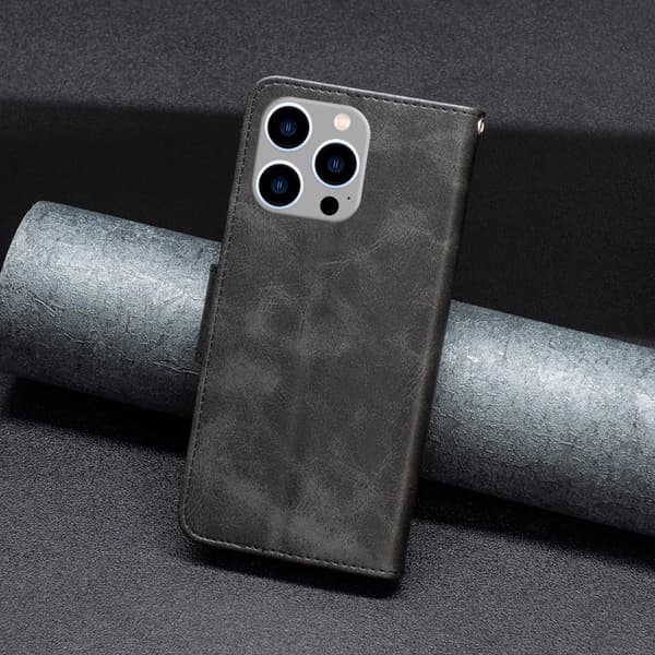 SKALO iPhone 15 Pro Max Lompakkokotelo PU-nahkaa - Musta