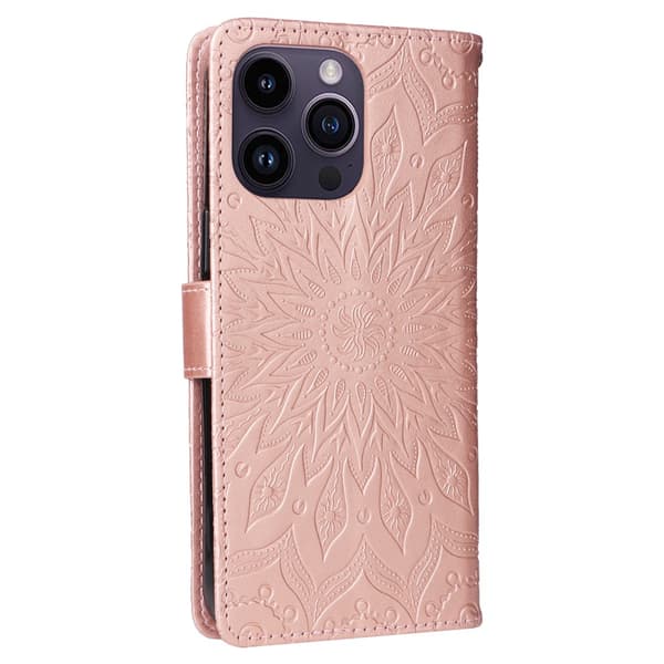 SKALO iPhone 15 Pro Max Mandala lompakkokotelo - Ruusukulta
