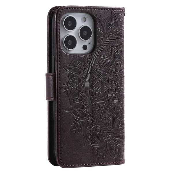 SKALO iPhone 15 Pro Mandala lompakkokotelo - Ruskea