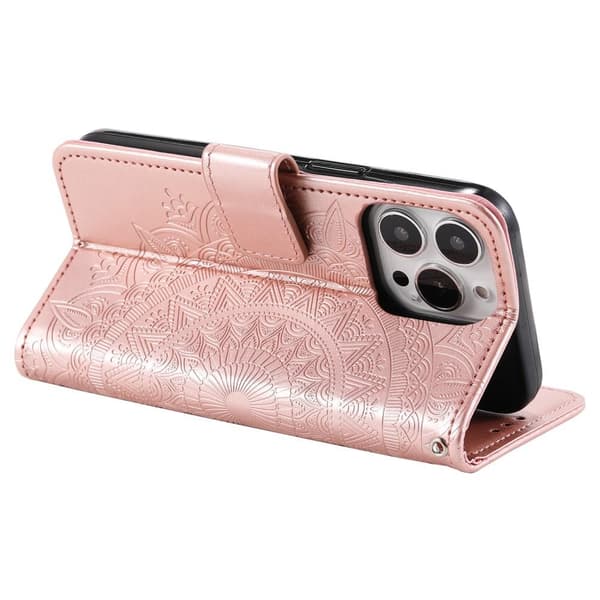 SKALO iPhone 15 Pro Mandala lompakkokotelo - Ruusukulta