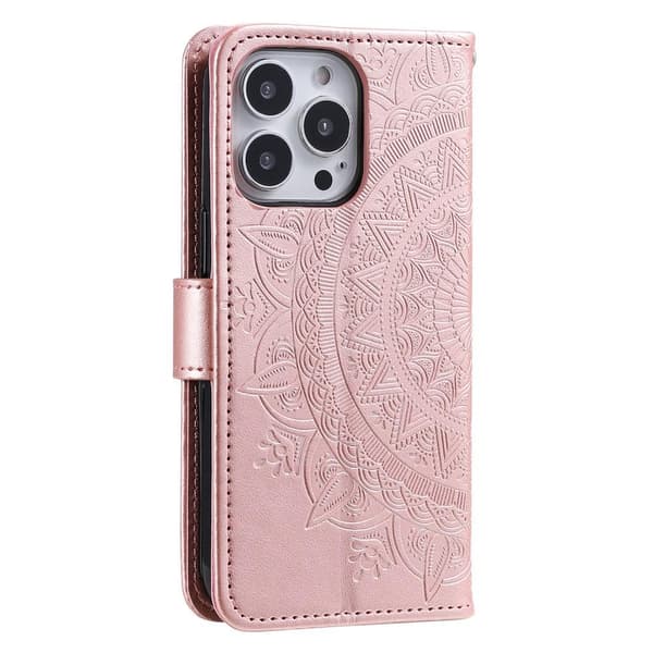 SKALO iPhone 15 Pro Mandala lompakkokotelo - Ruusukulta