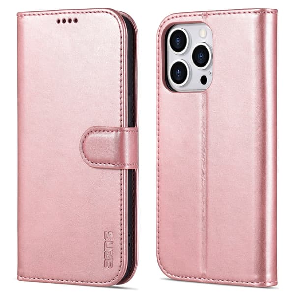 SKALO iPhone 15 Pro AZNS lompakkokotelo - Ruusukulta