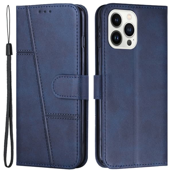 SKALO iPhone 15 Pro Embossed Triangle Lompakkokotelo - Sininen