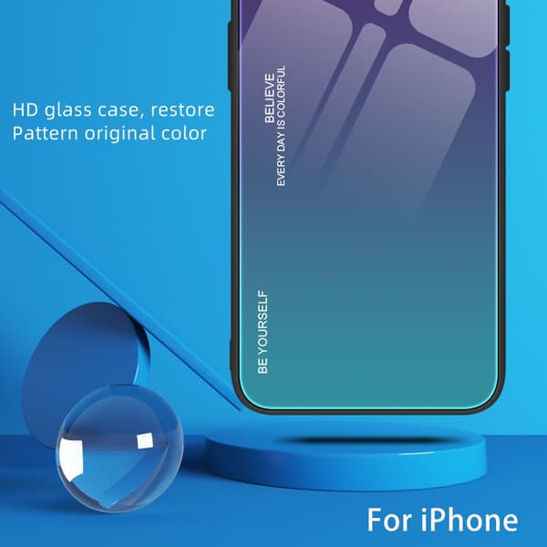 SKALO iPhone 15 Plus Gradient Hærdet glas TPU Cover - Blå