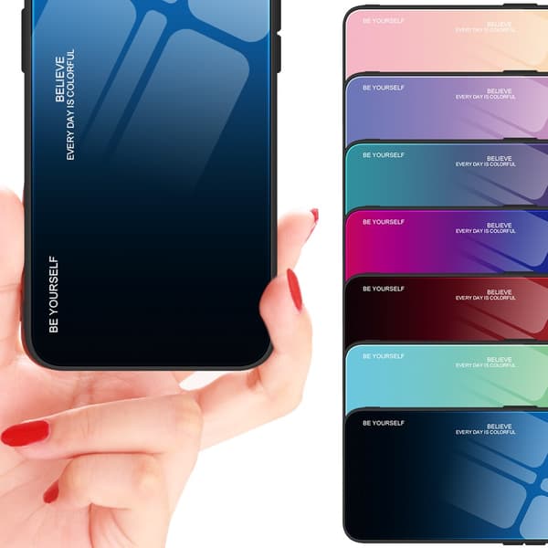 SKALO iPhone 15 Plus Gradientti karkaistu lasi TPU-suojakuori - Violetti-Sininen