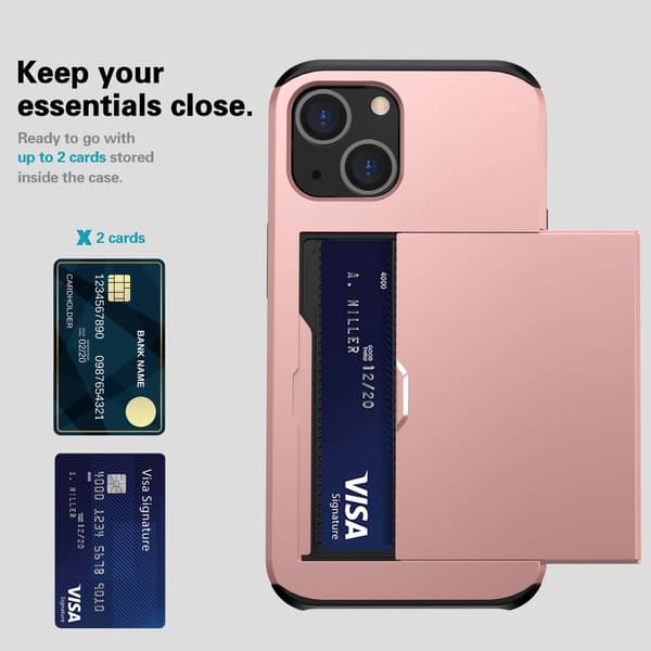 SKALO iPhone 15 Plus Armor Cover kortholder - Rosa guld