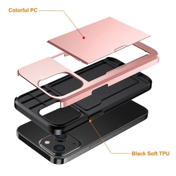 SKALO iPhone 15 Plus Armor Cover kortholder - Rosa guld