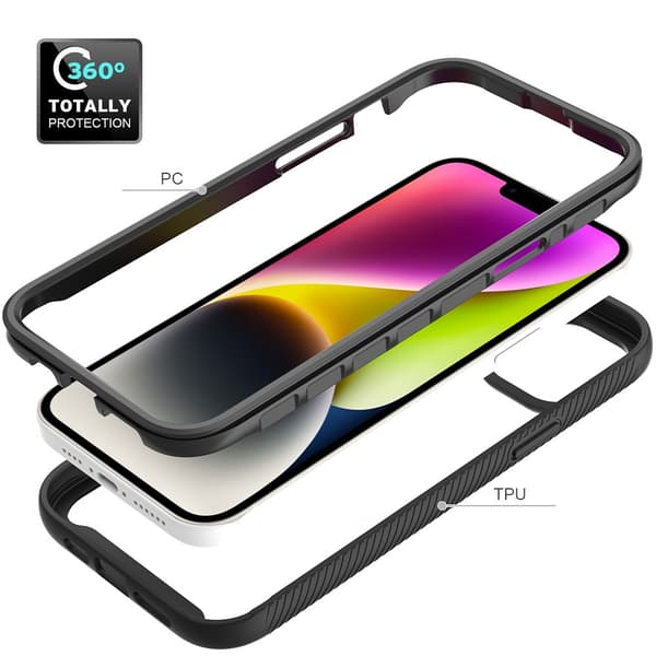 SKALO iPhone 15 Plus Stødsikker Clear Hybrid Cover - Sort