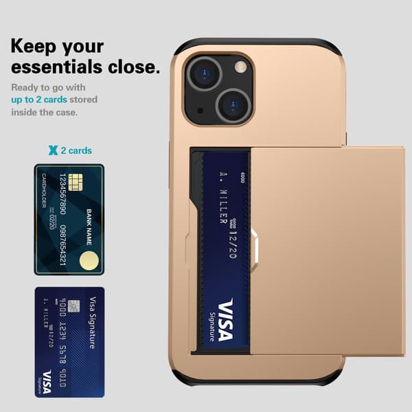 SKALO iPhone 15 Plus Armor Suojakuori korttikotelo - Kulta