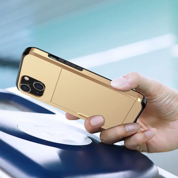 SKALO iPhone 15 Plus Armor Suojakuori korttikotelo - Kulta
