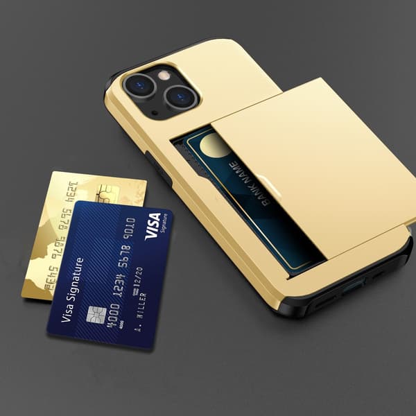 SKALO iPhone 15 Plus Armor Suojakuori korttikotelo - Kulta
