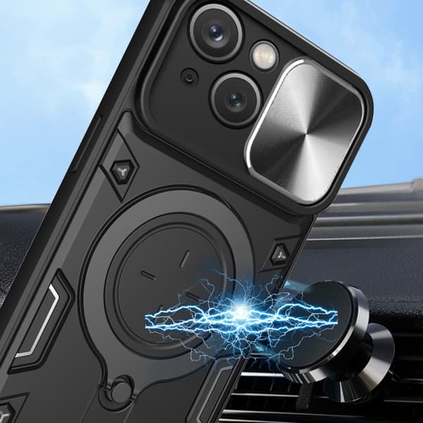 SKALO iPhone 15 Plus Armor Hybrid Metallring Kameraslider - Svart