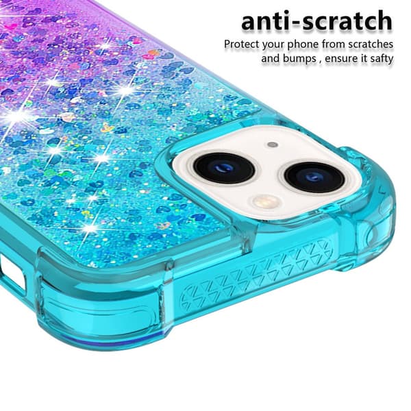 SKALO iPhone 15 Plus Kvicksand Glitter Hjerter TPU Cover - Turkis-Lilla