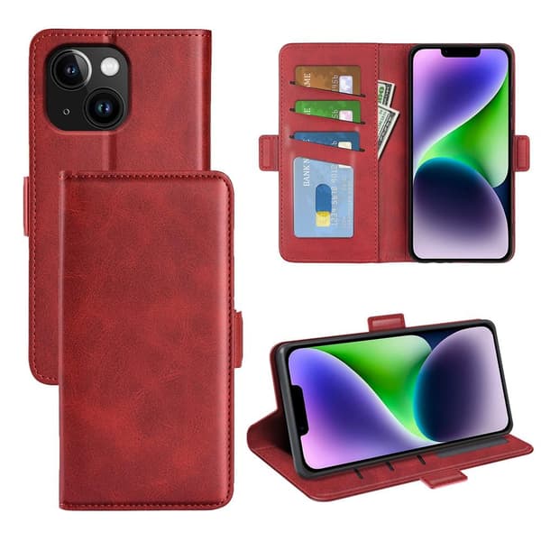 SKALO iPhone 15 Plus Premium Wallet Flip Cover - Rød