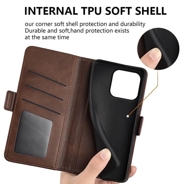 SKALO iPhone 15 Plus Premium Wallet Flip Cover - Brun