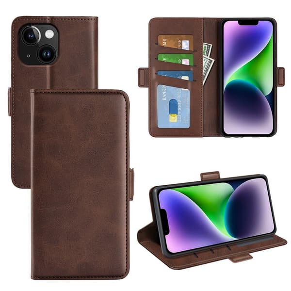 SKALO iPhone 15 Plus Premium Wallet Flip Cover - Brun