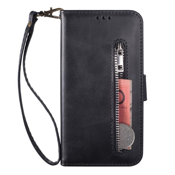 SKALO iPhone 15 Plus Flip Cover m. pung i PU-læder med lynlås - Sort