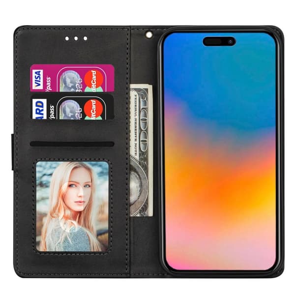 SKALO iPhone 15 Plus Flip Cover m. pung i PU-læder med lynlås - Sort