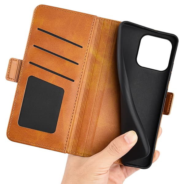 SKALO iPhone 15 Plus Premium Wallet Flip Cover - Lys brun